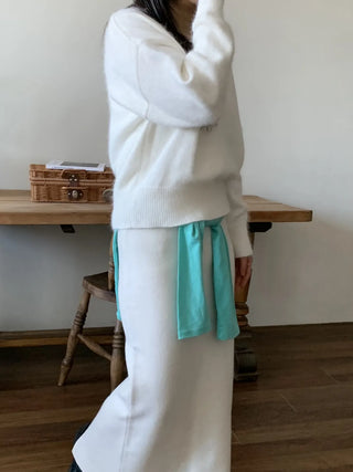Soft Angora V-neck Loose Fit Knit