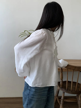 Air String Shirred Balloon Sleeve Blouse