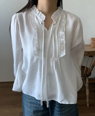 Air String Shirred Balloon Sleeve Blouse