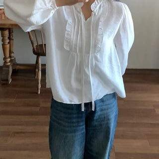Air String Shirred Balloon Sleeve Blouse