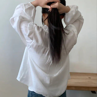 Air String Shirred Balloon Sleeve Blouse