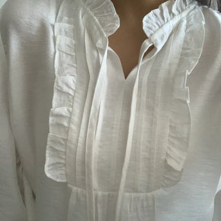 Air String Shirred Balloon Sleeve Blouse