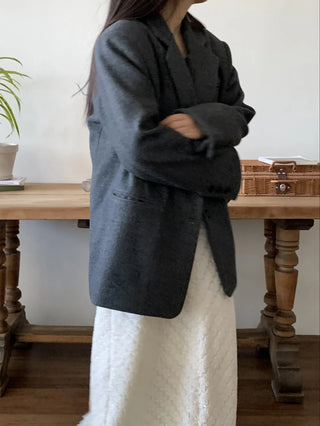 Soft Knit Shoulder Pad Drop Shoulder Jacket