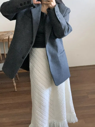 Soft Knit Shoulder Pad Drop Shoulder Jacket