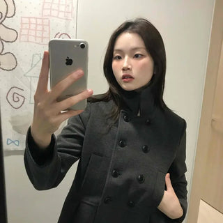 Chic Stand Collar Double Pellum Wool Short Coat