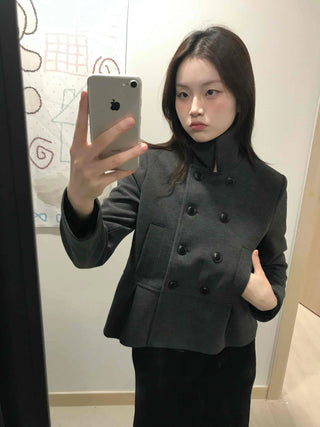 Chic Stand Collar Double Pellum Wool Short Coat