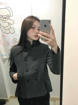 Chic Stand Collar Double Pellum Wool Short Coat