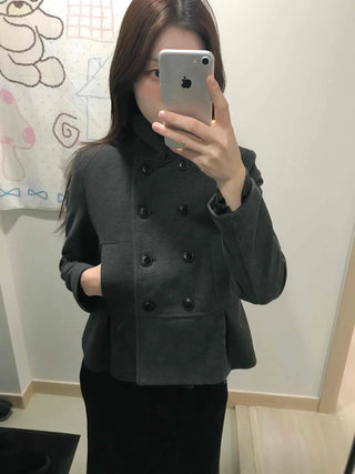 Chic Stand Collar Double Pellum Wool Short Coat