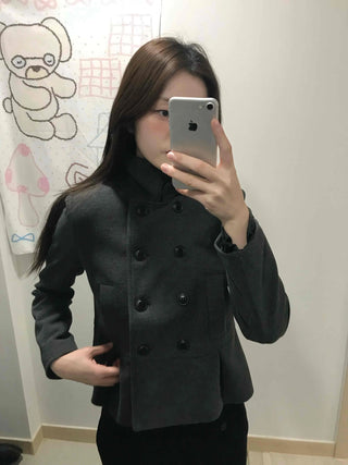 Chic Stand Collar Double Pellum Wool Short Coat