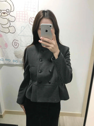 Chic Stand Collar Double Pellum Wool Short Coat