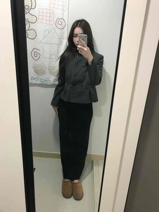 Chic Stand Collar Double Pellum Wool Short Coat