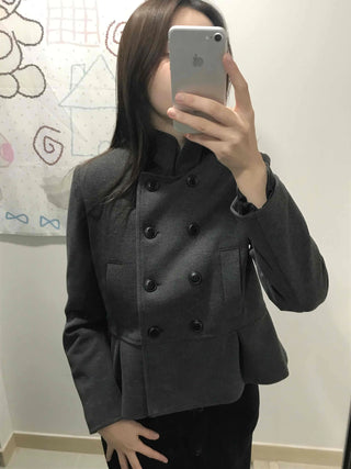 Chic Stand Collar Double Pellum Wool Short Coat