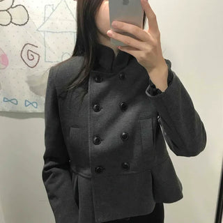 Chic Stand Collar Double Pellum Wool Short Coat