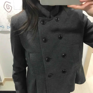 Chic Stand Collar Double Pellum Wool Short Coat