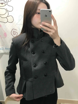 Chic Stand Collar Double Pellum Wool Short Coat