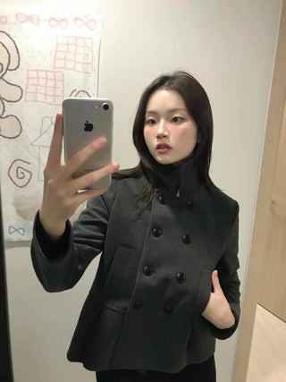 Chic Stand Collar Double Pellum Wool Short Coat
