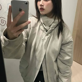 Drop Shoulder Fading Buckle Cropped Padded Jacket