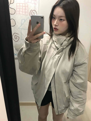 Drop Shoulder Fading Buckle Cropped Padded Jacket