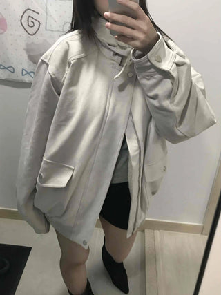 Drop Shoulder Fading Buckle Cropped Padded Jacket