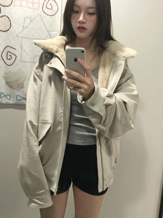 Drop Shoulder Fading Buckle Cropped Padded Jacket
