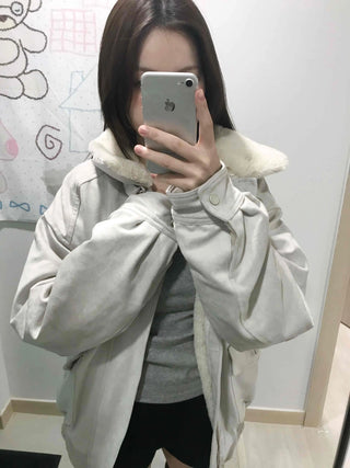 Drop Shoulder Fading Buckle Cropped Padded Jacket