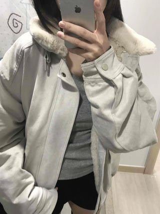 Drop Shoulder Fading Buckle Cropped Padded Jacket