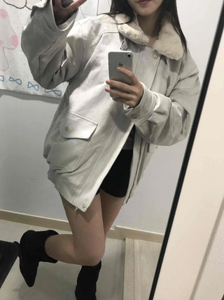 Drop Shoulder Fading Buckle Cropped Padded Jacket