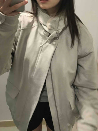 Drop Shoulder Fading Buckle Cropped Padded Jacket