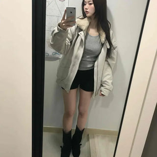 Drop Shoulder Fading Buckle Cropped Padded Jacket