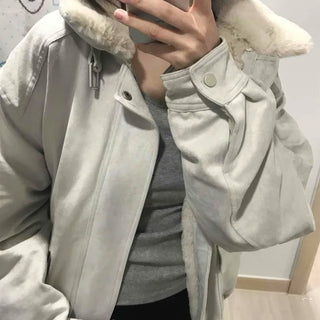 Drop Shoulder Fading Buckle Cropped Padded Jacket