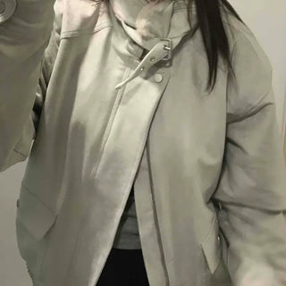 Drop Shoulder Fading Buckle Cropped Padded Jacket