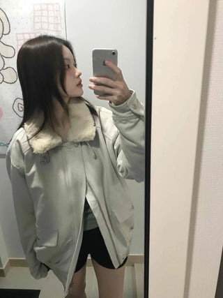 Drop Shoulder Fading Buckle Cropped Padded Jacket