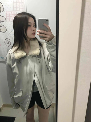 Drop Shoulder Fading Buckle Cropped Padded Jacket