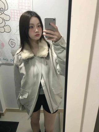 Drop Shoulder Fading Buckle Cropped Padded Jacket