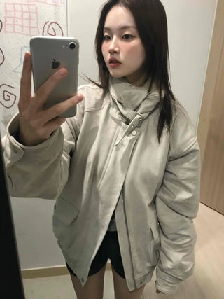 Drop Shoulder Fading Buckle Cropped Padded Jacket