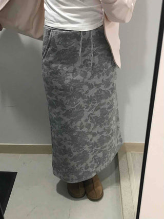 Khaki Camouflage H-Line Long Skirt