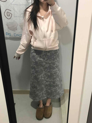 Khaki Camouflage H-Line Long Skirt