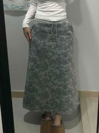 Khaki Camouflage H-Line Long Skirt