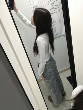 Khaki Camouflage H-Line Long Skirt