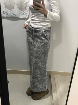 Khaki Camouflage H-Line Long Skirt