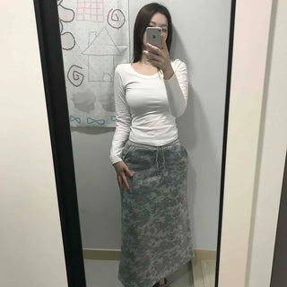 Khaki Camouflage H-Line Long Skirt