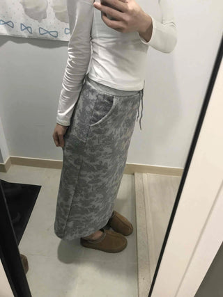Khaki Camouflage H-Line Long Skirt
