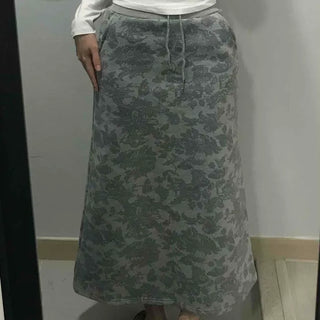 Khaki Camouflage H-Line Long Skirt