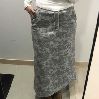 Khaki Camouflage H-Line Long Skirt