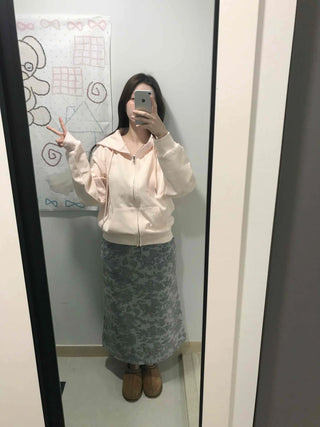 Khaki Camouflage H-Line Long Skirt