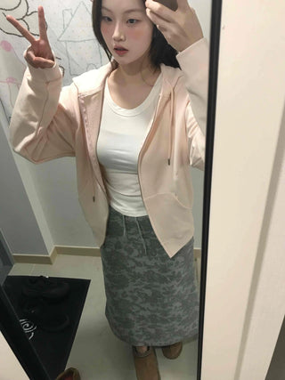 Khaki Camouflage H-Line Long Skirt