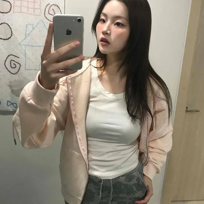 Slim Daily Simple Cardigan Crop Zip-up