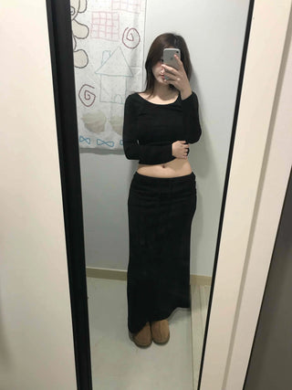 Front Button Shirred Peach Tight Fit Long Sleeve T-Shirt