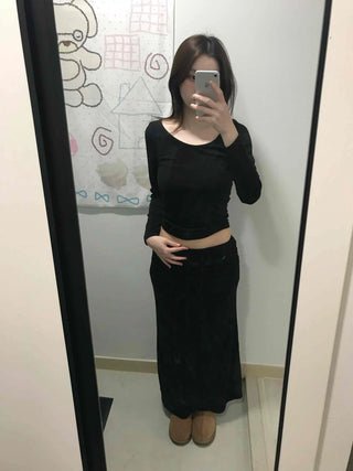 Front Button Shirred Peach Tight Fit Long Sleeve T-Shirt