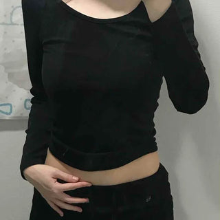 Front Button Shirred Peach Tight Fit Long Sleeve T-Shirt